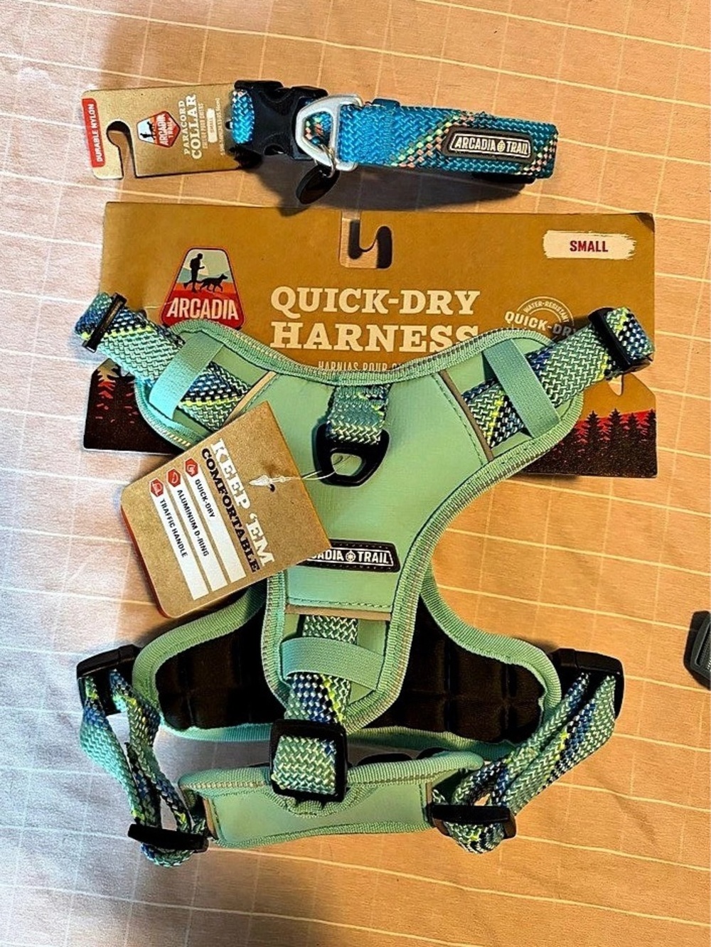 Arcadia trail Quick-Dry Earnest Step-In Harness and collar Green & Blue